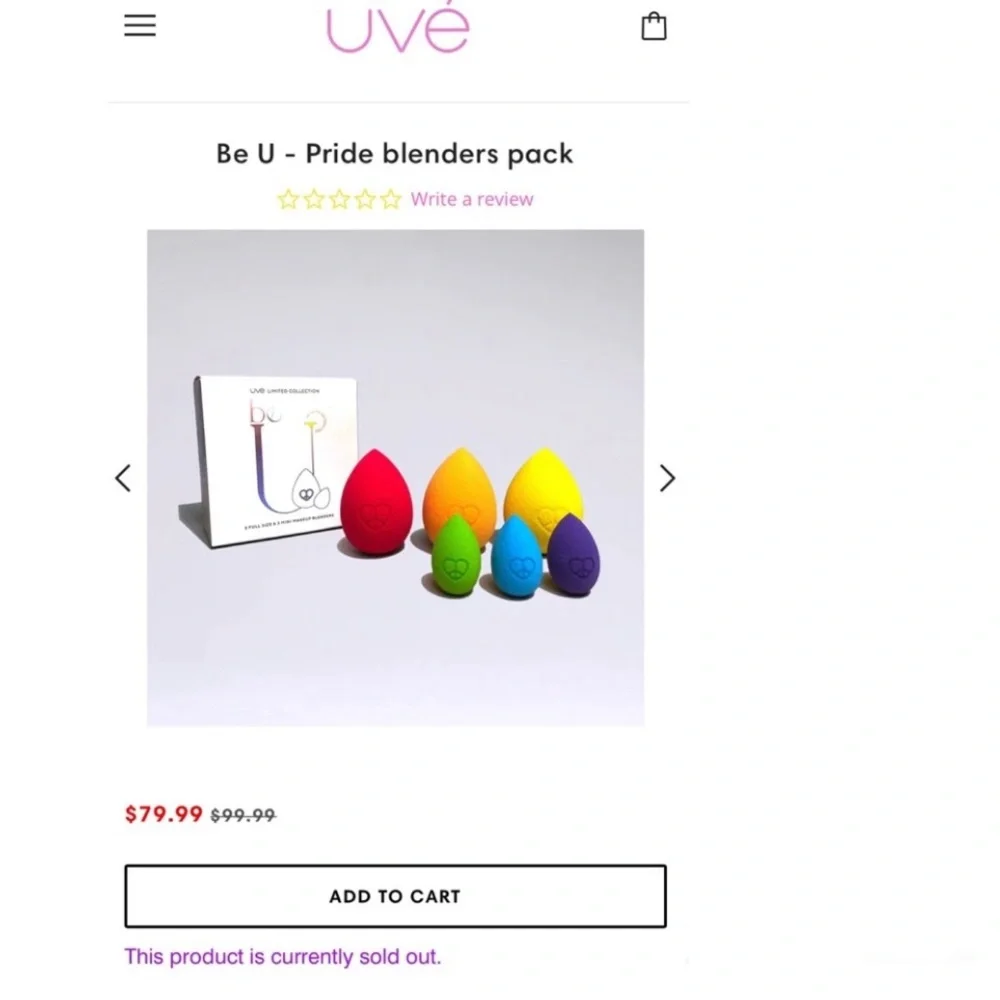 UVÉ BEAUTY Be U Limited Collection Makeup Blenders Pride Edition New in Box $65